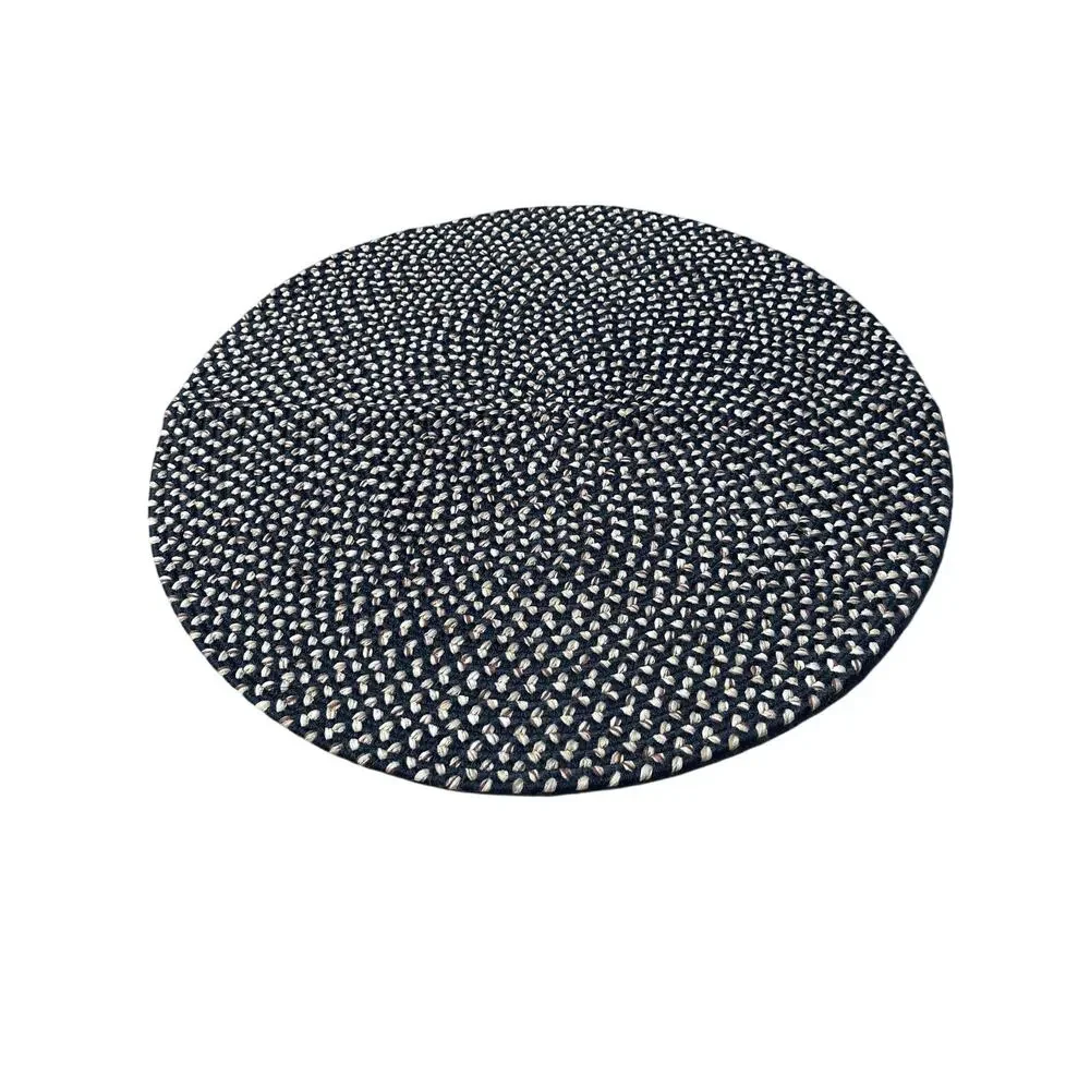Round 3 ft Braided Area navy and white wool rug
